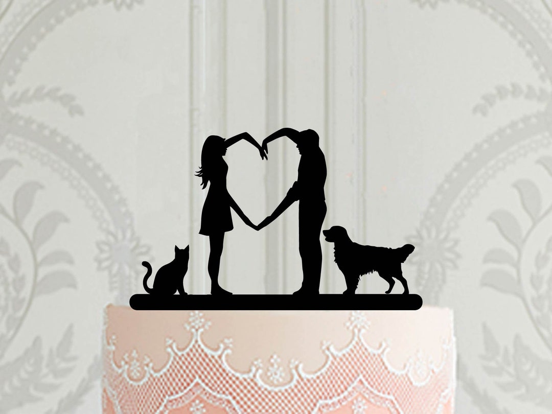 Wedding Cake Topper With Pets, Bride and Groom Topper With Dog and Cat ...