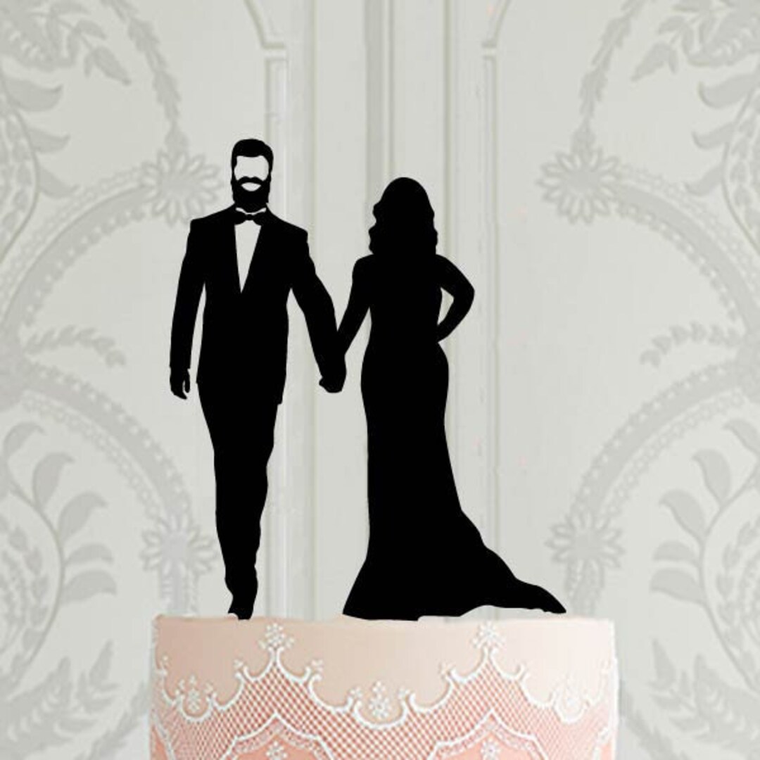 Wedding Silhouette Cake Topper, Bride and Groom With Beard Silhouette ...