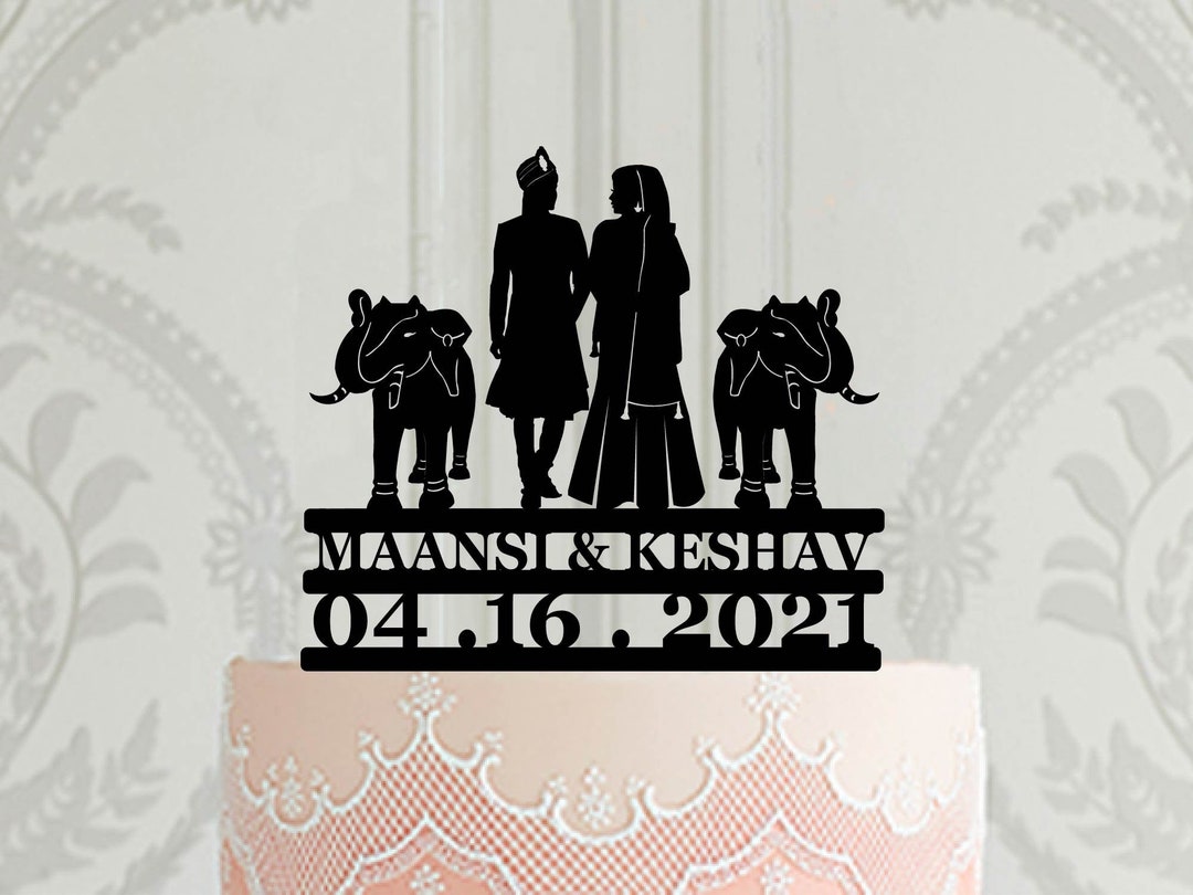 Personalised Indian Wedding Cake Topper , Cake Topper With Elephants