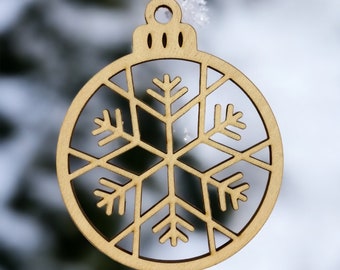 3 Snowflake christmas tree baubles,  Xmas decor baubles set, Laser cut wooden snowflakes, Chsirtmas tree decoration