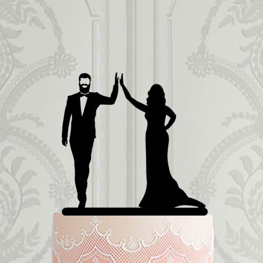 Wedding Cake Topper, Bride and Groom With Beard Silhouette, High Five ...