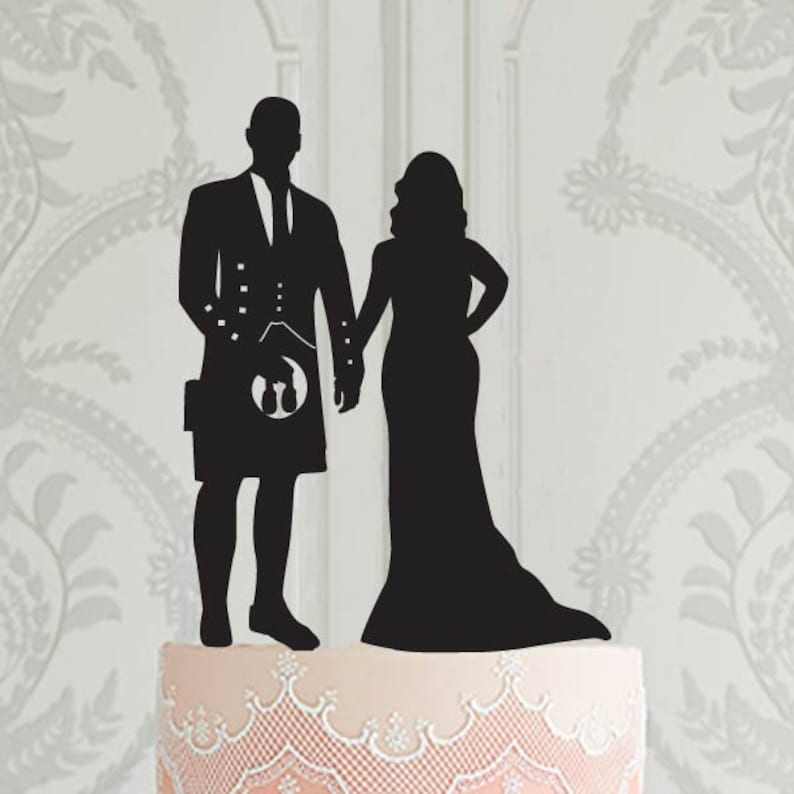 Scottish Wedding Cake Topper Groom in Kilt Silhouette Cake Etsy