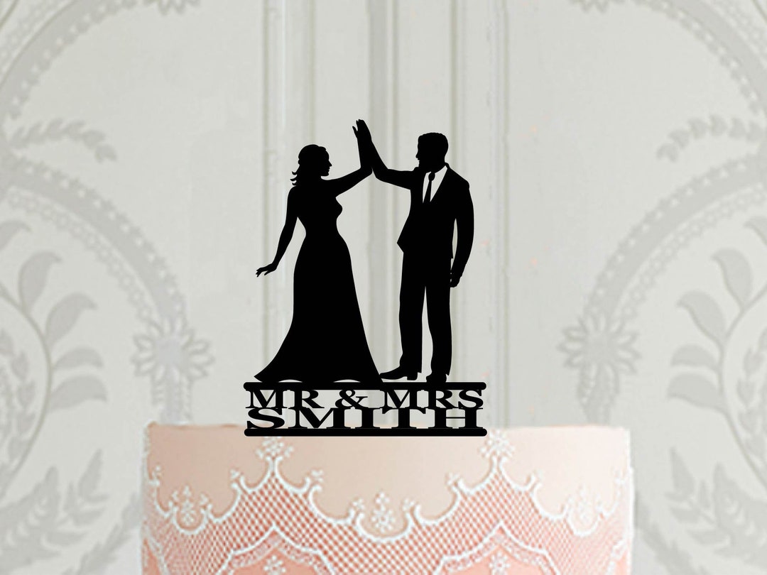 Personalised Bride and Groom Silhouette Wedding Cake Topper, Cake ...