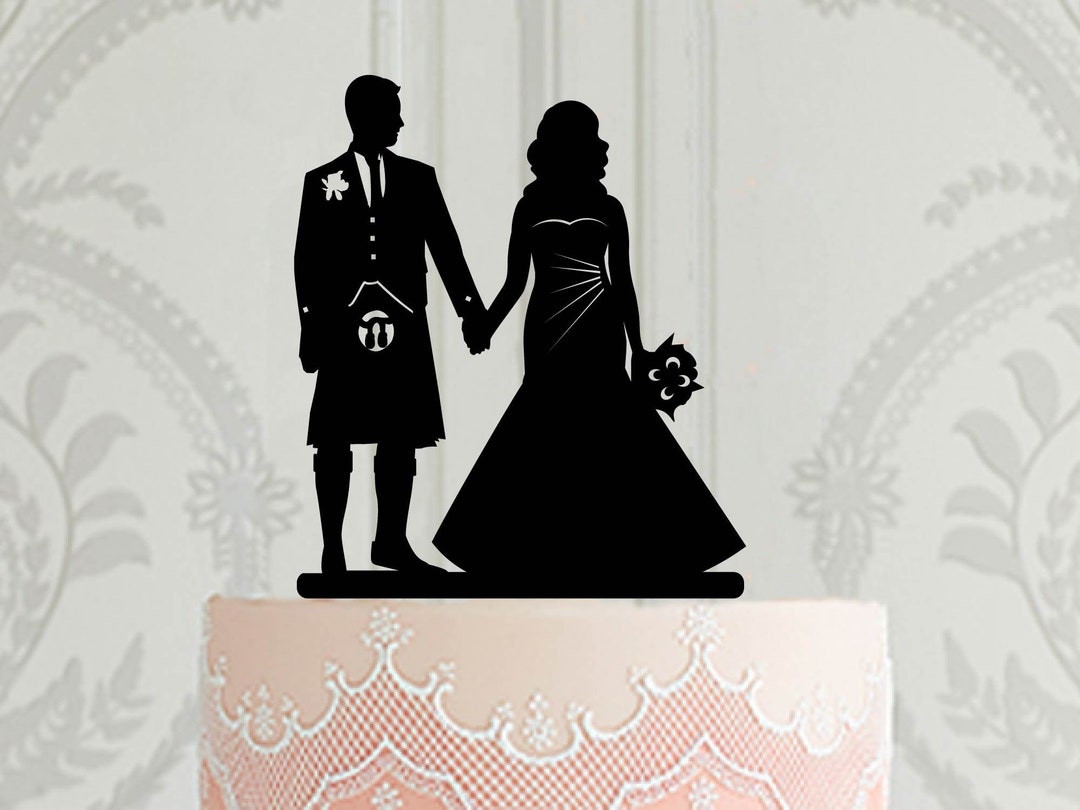 Scottish Groom Wedding Cake Topper Groom in Kilt Silhouette Etsy