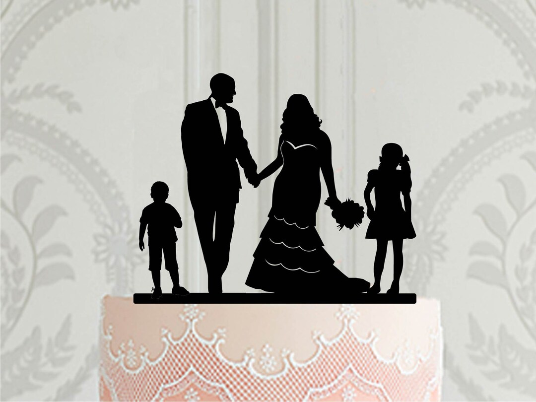 Custom Wedding Cake Topper With Children, Bride and Groom Silhouette ...