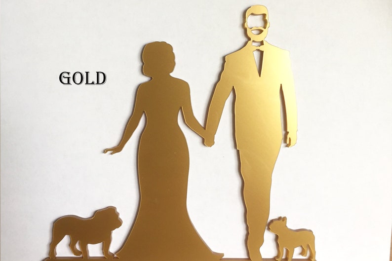 Custom silhouette wedding cake topper with pets, Curvy bride groom in suit cake topper for wedding, Customised cat or dog cake decoration image 9