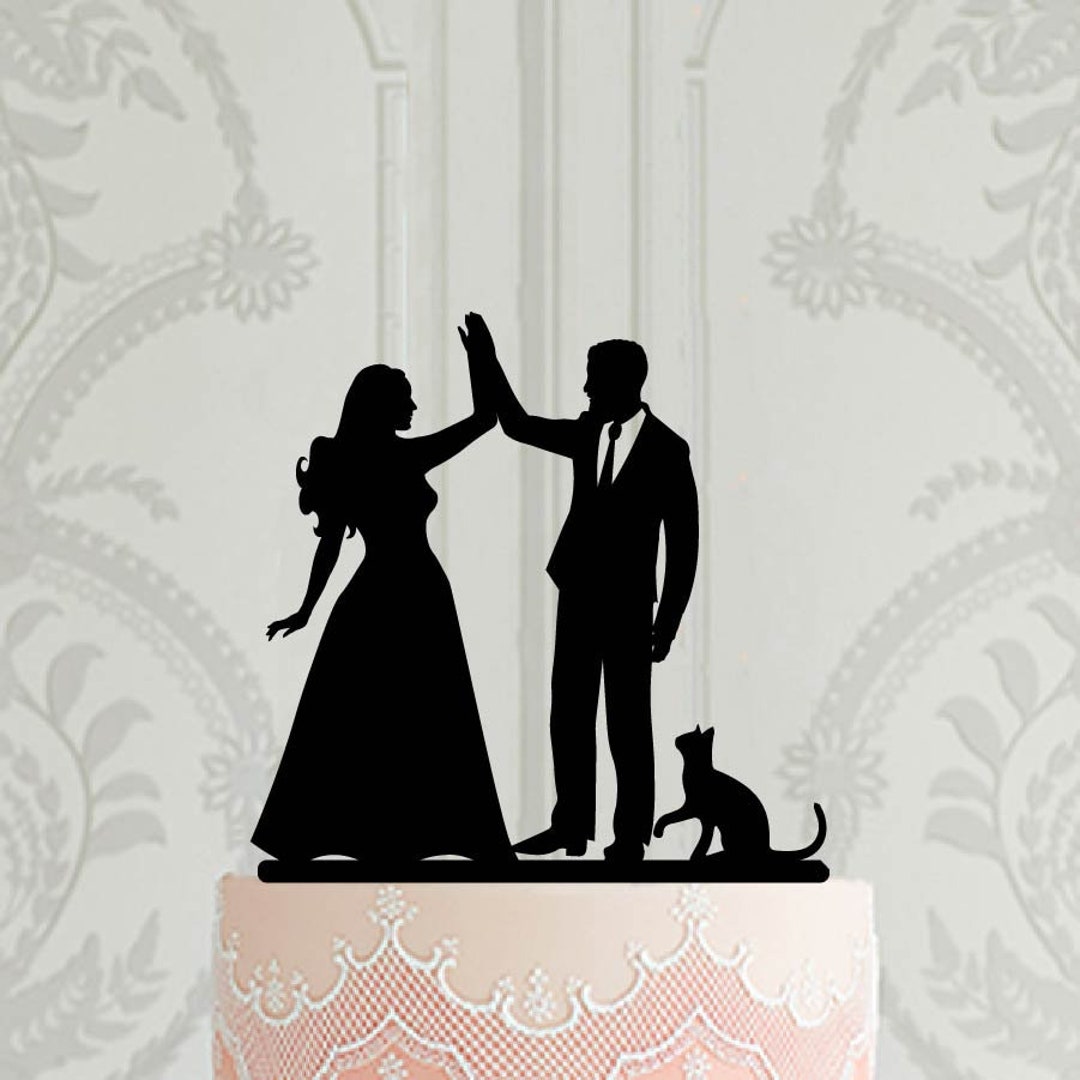 Custom Wedding Cake Topper High Five With Cat, Bride and Groom With Pet ...