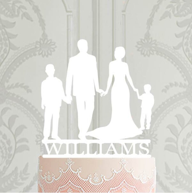Wedding Cake Topper with children Family silhouette Cake Etsy