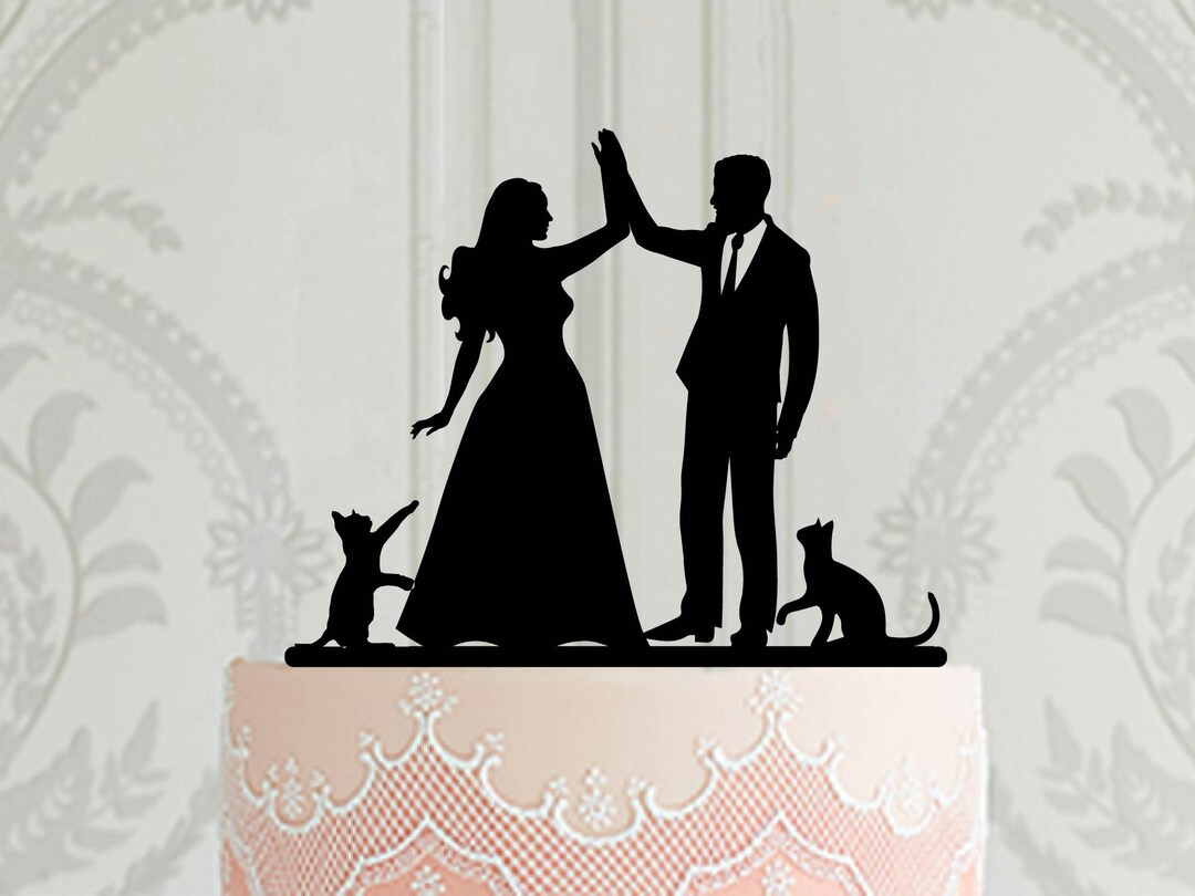 Custom Wedding Cake Topper High Five With Pets, Bride and Groom With ...