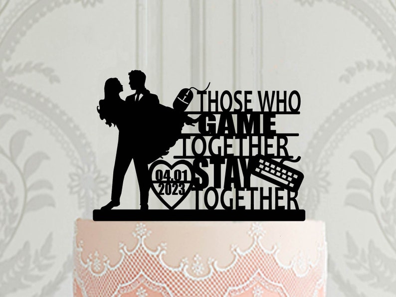 Décoration de gâteau de mariage pour gamers, console de jeux pour décoration de gâteau, décoration silhouette de gamers pour mariage mr & mrs image 1