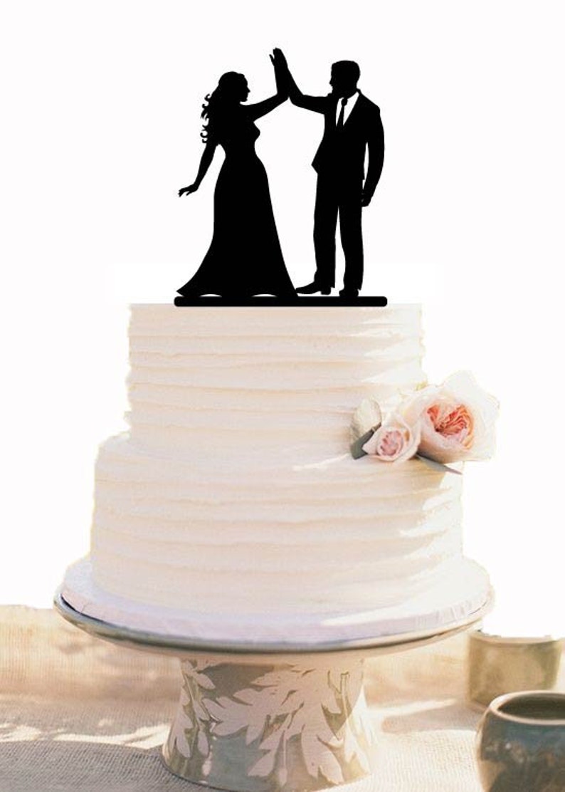Wedding Silhouette Cake Topper With Bride and Groom High Five - Etsy