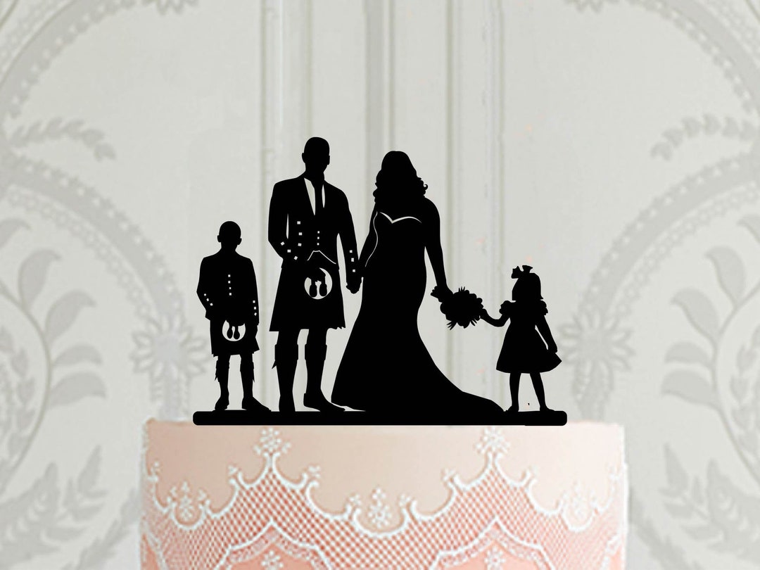 Scottish Family Wedding Cake Topper With and Boy and a Girl, Groom in ...