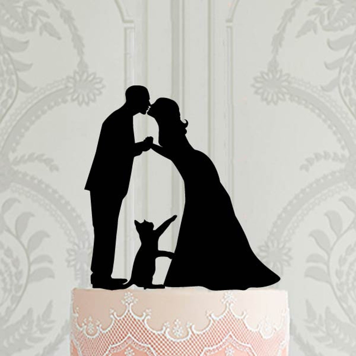 Wedding Cake Topper With Cat Bride and Groom Silhouette Laser - Etsy
