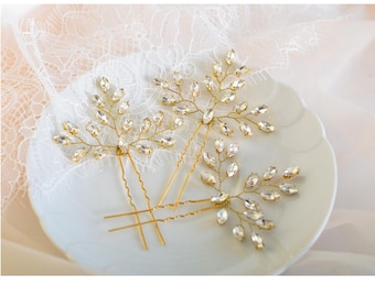 Rhinestone hair pins for bride, Wedding accessory, Sparkly hairpiece