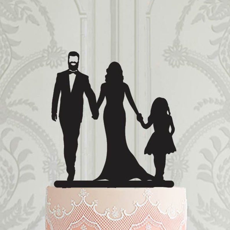 Family Wedding Cake Topper, Silhouette Topper With Girl, Bride and ...