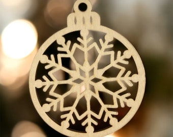 3 Snowflake christmas tree baubles,  Xmas decor baubles set, Laser cut wooden snowflakes, Chsirtmas tree decoration
