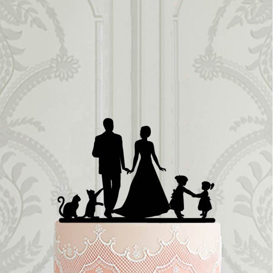 Family Wedding Cake Topper With Children, Bride and Groom With Girls ...
