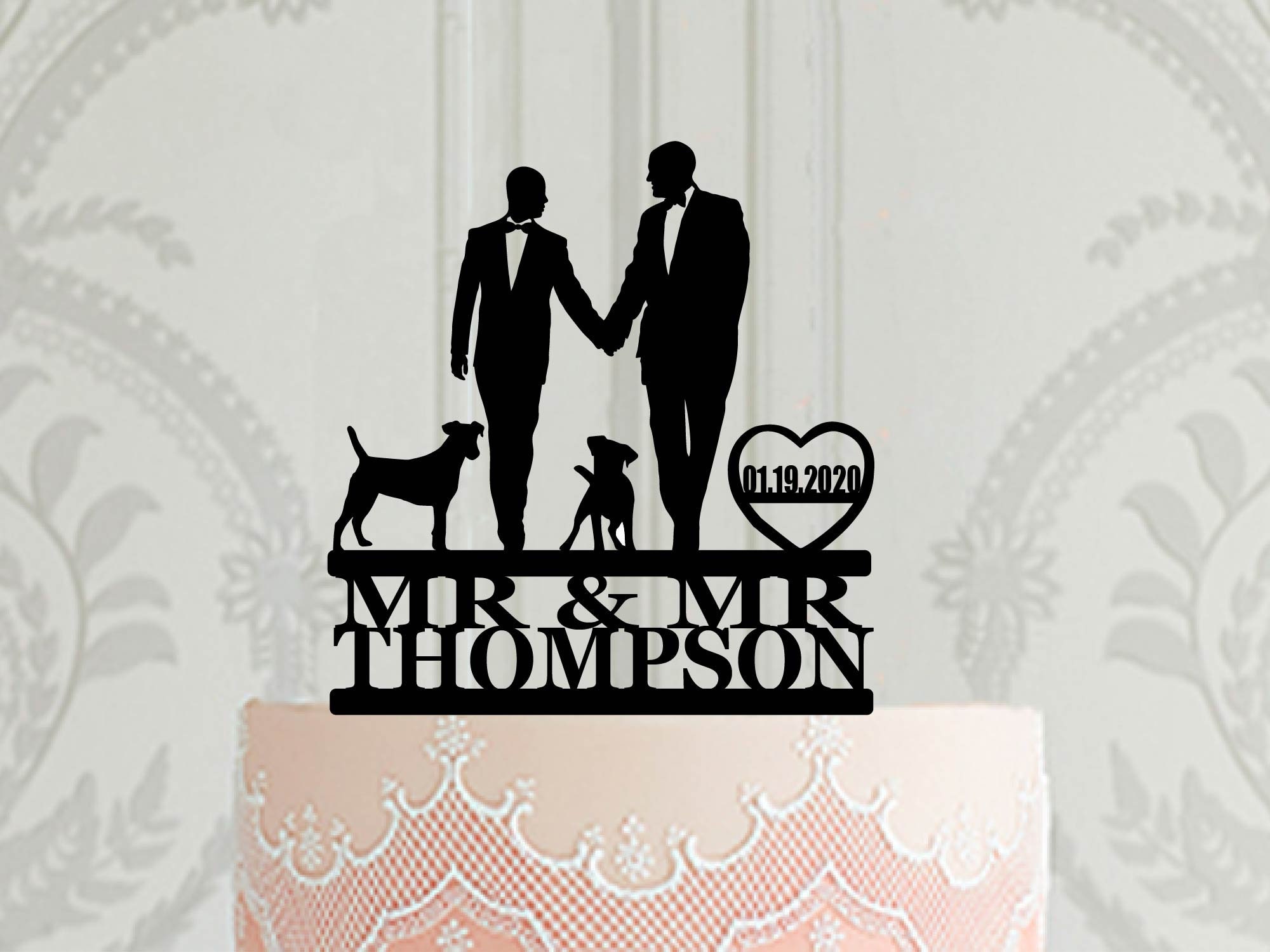 Fully Custom Gay Wedding Cake Topper, 2 Grooms Silhouette Topper ...