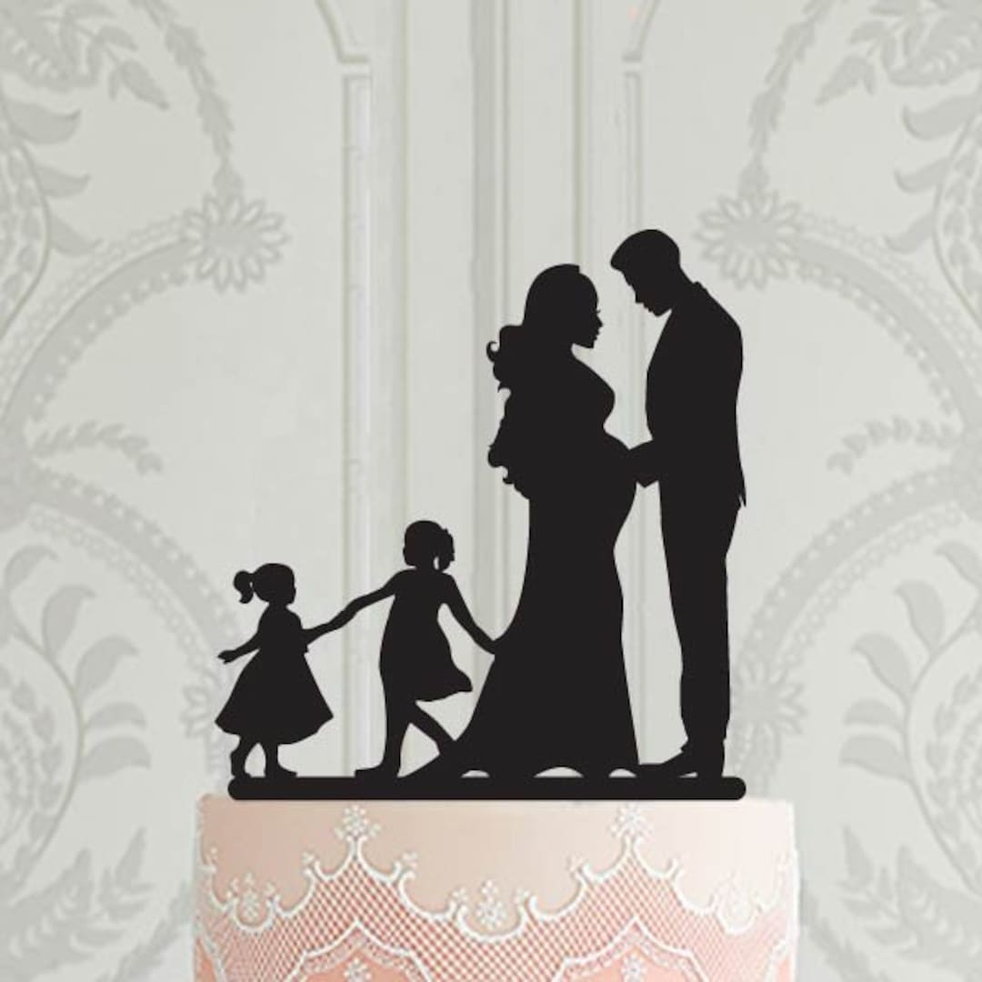 Family Wedding Cake Topper, Bride and Groom With Children , 2 Girls , 2 ...