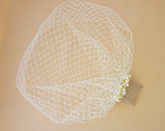 Vintage birdcage veil, Short wedding veil, Bridal fascinator with pearls and rhinestones