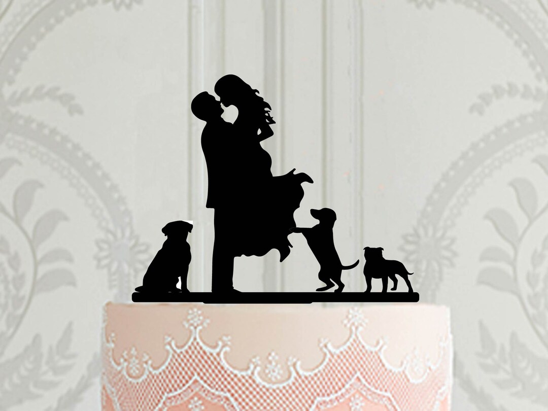 Custom Pets Wedding Cake Topper, Bride and Groom With Pet Cake Topper ...