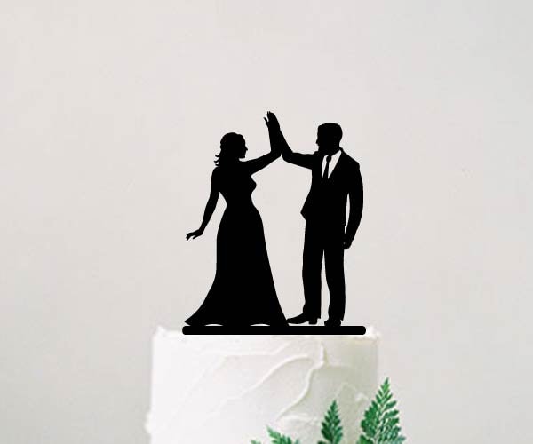 Silhouette Wedding Cake Topper , Bride and Groom High Five, Laser Cut ...