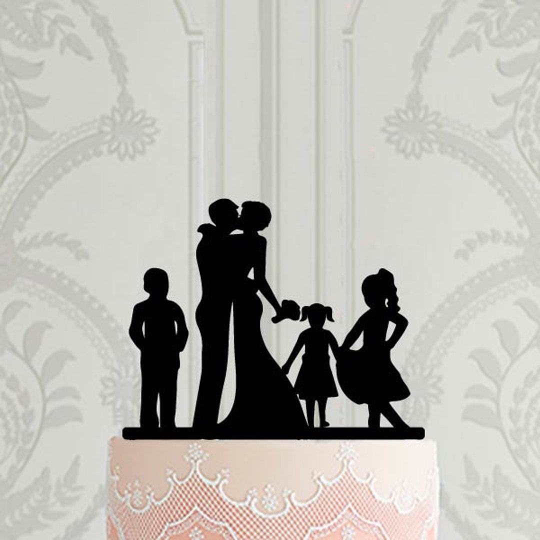 Wedding Cake Topper, Family Silhouette Cake Topper, With Children, Boy