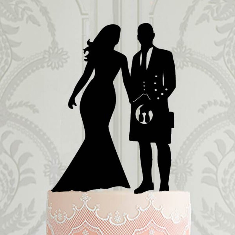 Scottish Wedding Cake Topper Bride and Groom in Kilt Etsy