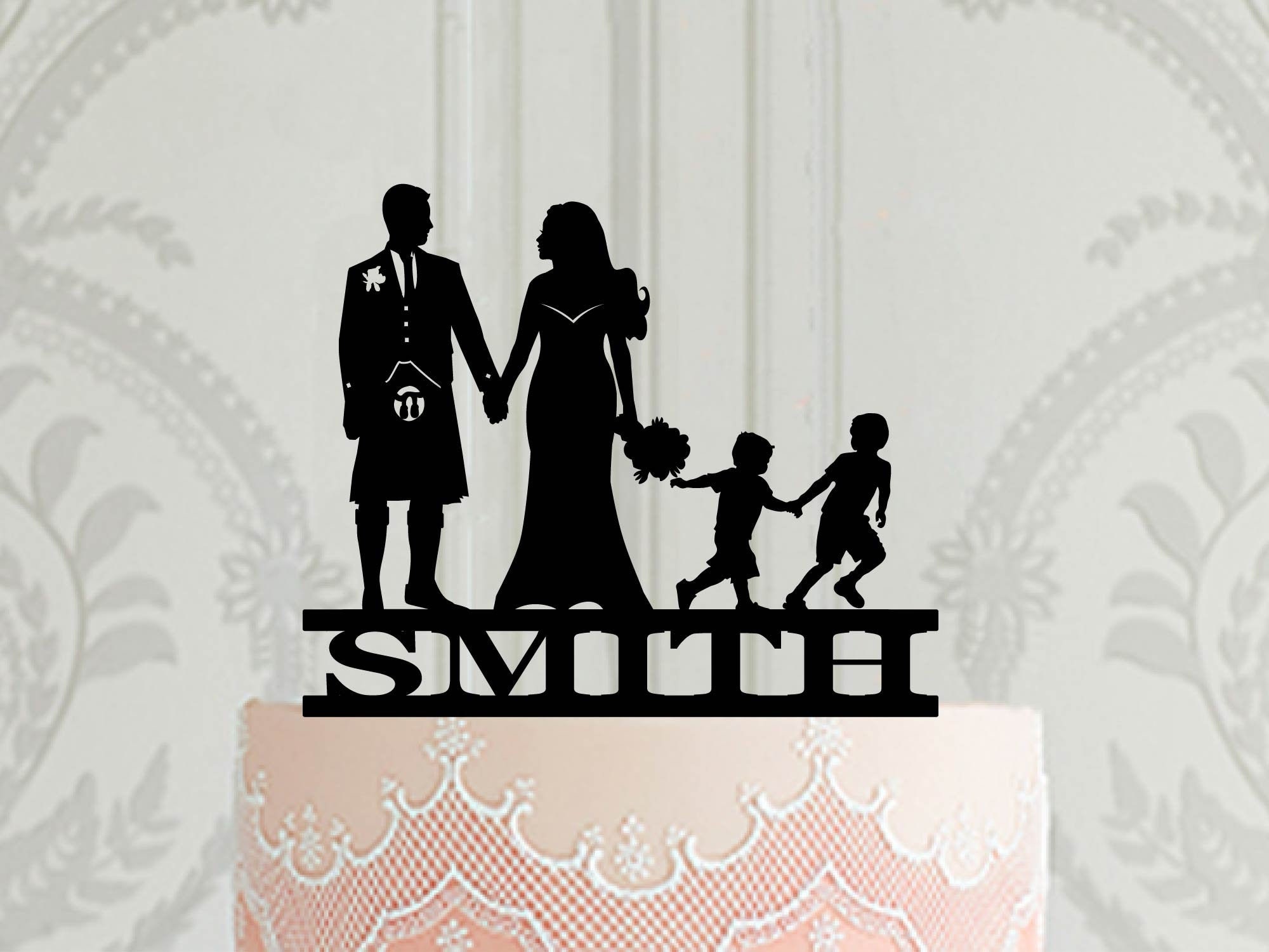 Fully Custom Family Wedding Cake Topper, Silhouette Topper With ...