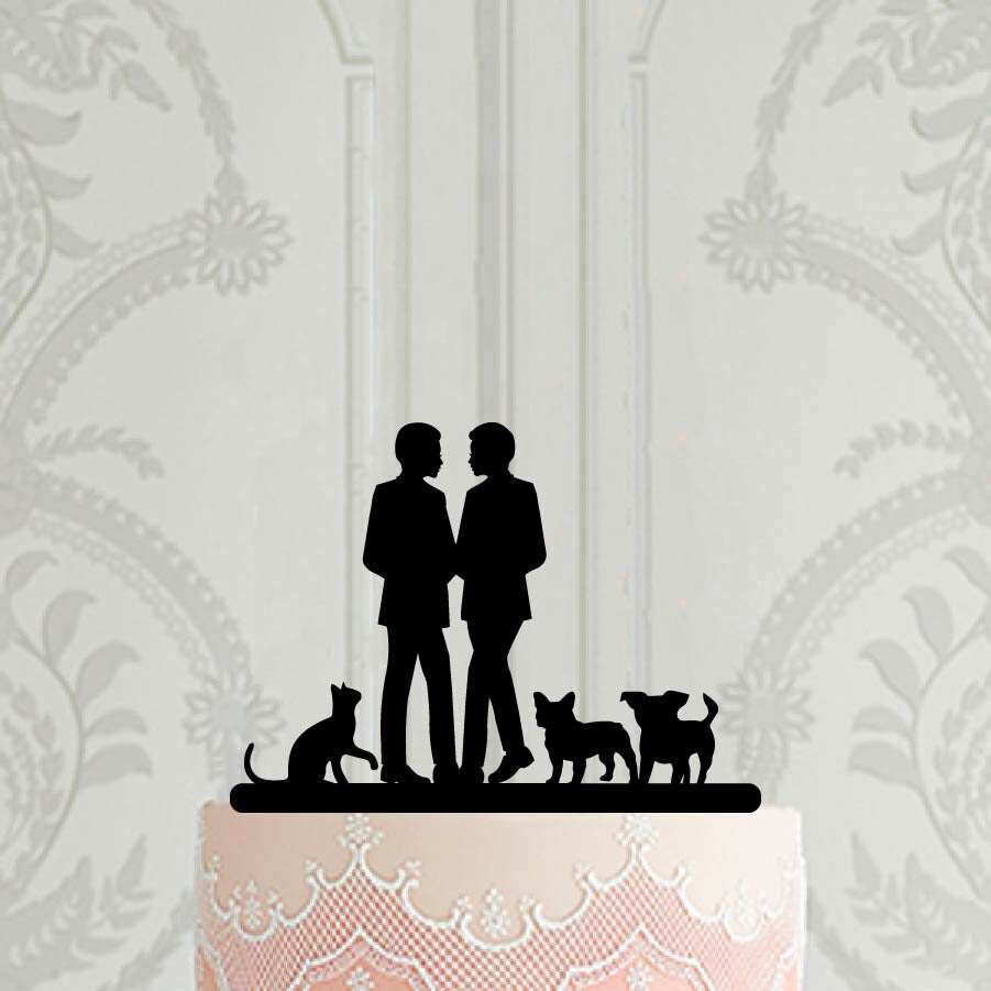 Lesbian wedding cake topper with pets, Mrs and mrs, 2 brides cake topper silhouette dog, cat, Same sex  Wedding decor, Cake decoration LGBT