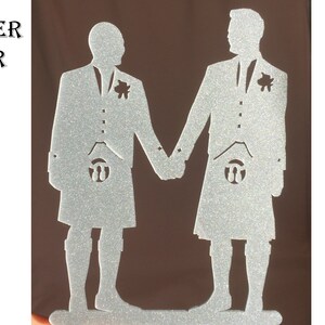 Gay wedding cake topper with pets, LGBT wedding decor ideas, Laser cut acrylic cake decoration image 4