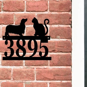 Dachshund House Numbers - Acrylic House Number with custom dog, Contemporary house number with cat, Flat Number, House plaque, Door Number