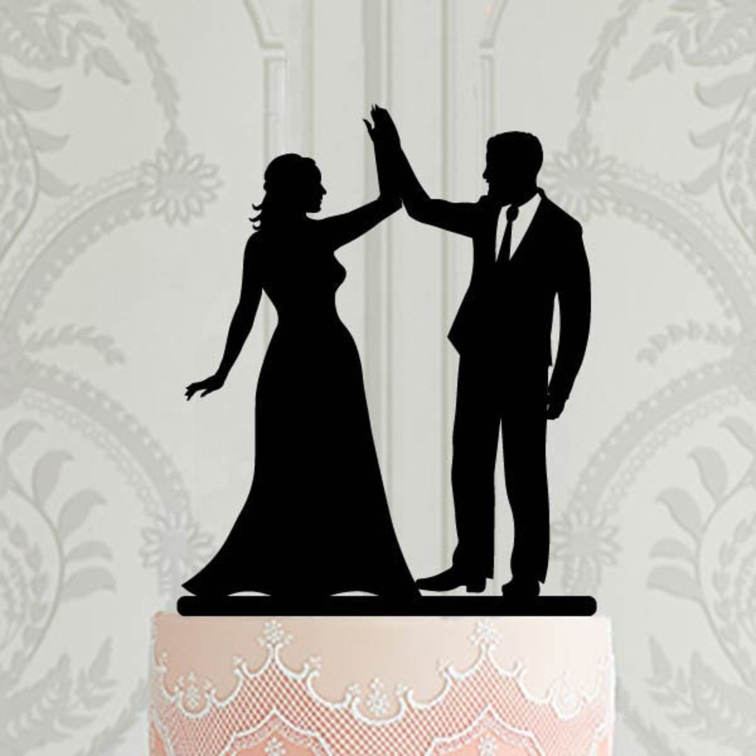 Silhouette Wedding Cake Topper , Bride and Groom High Five, Laser Cut ...