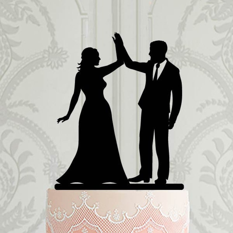 Wedding Cake Topper , Bride and Groom High Five, Cake Decoration ...
