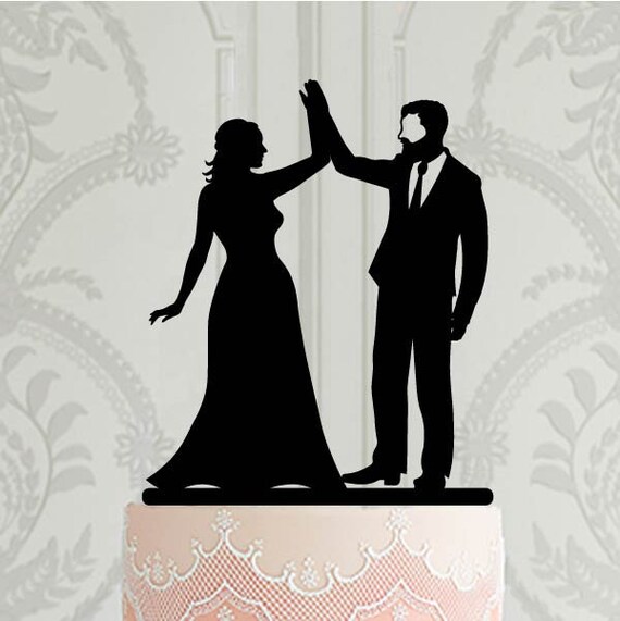 Bearded Groom Wedding Cake Topper High Five Silhouette Cake Etsy