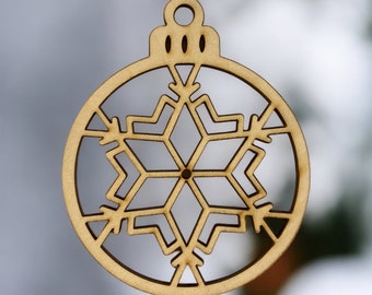 3 Snowflake christmas tree baubles,  Xmas decor baubles set, Laser cut wooden snowflakes, Chsirtmas tree decoration