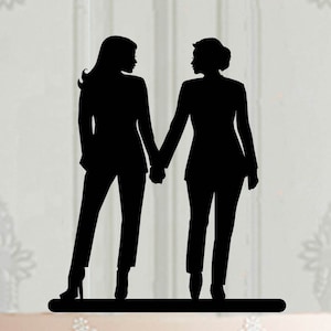 2 women wedding cake topper, Lesbian brides couple  silhouette cake decor