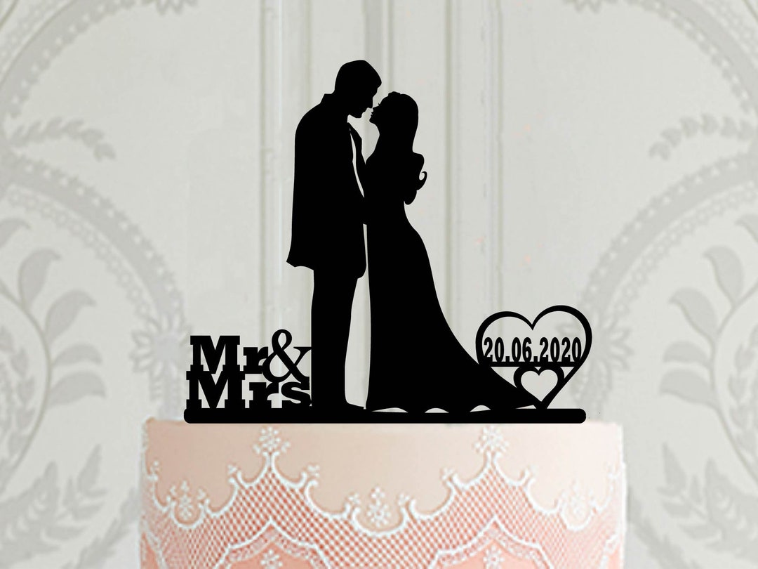 Custom Wedding Cake Topper With Date, Mr and Mrs Silhouette Topper for ...