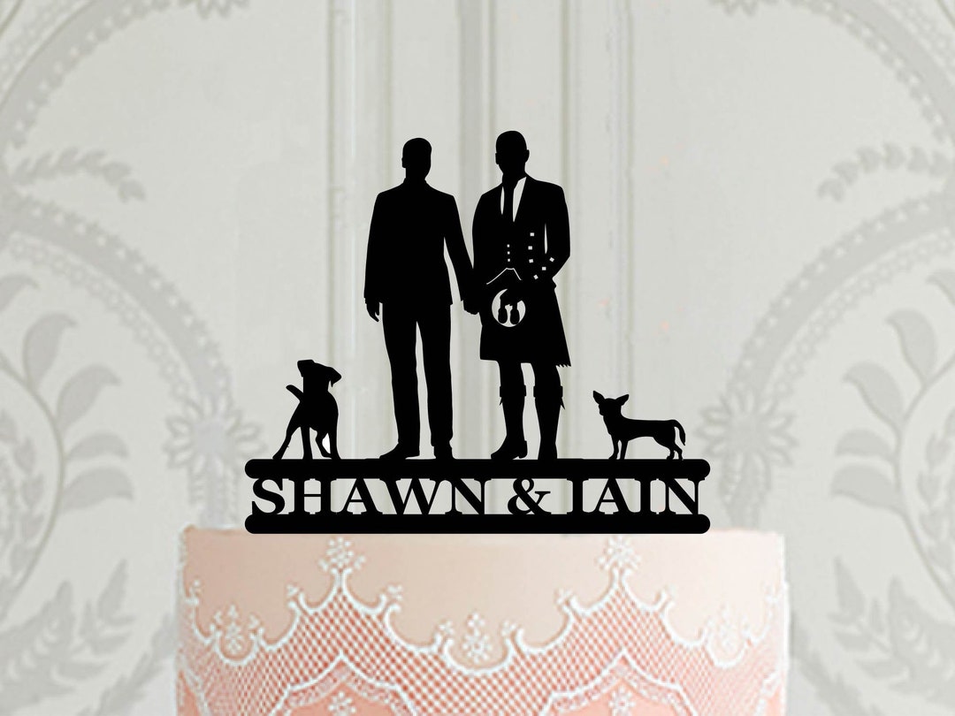 Fully Custom Gay Wedding Cake Topper, 2 Grooms Silhouette Topper ...