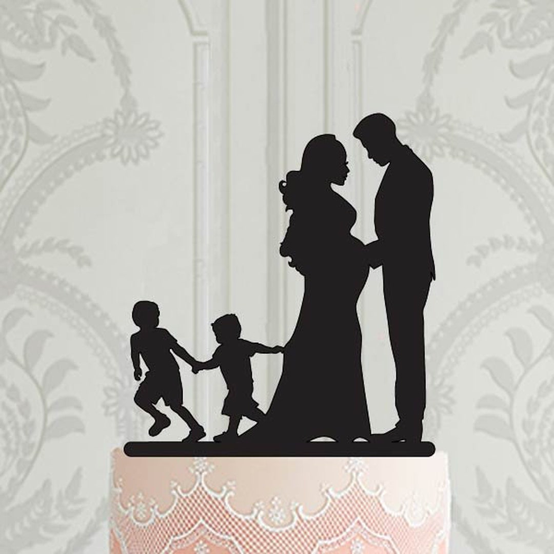 Family Wedding Cake Topper, Bride and Groom With Children , 2 Girls , 2 ...