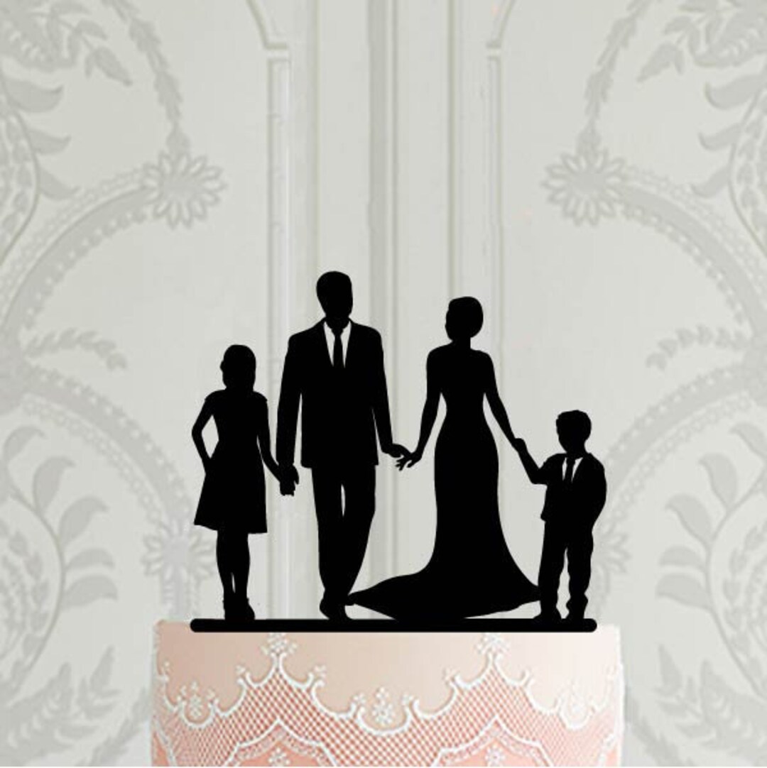 Wedding Cake Topper, Family With Children Silhouette , Bride and Groom ...