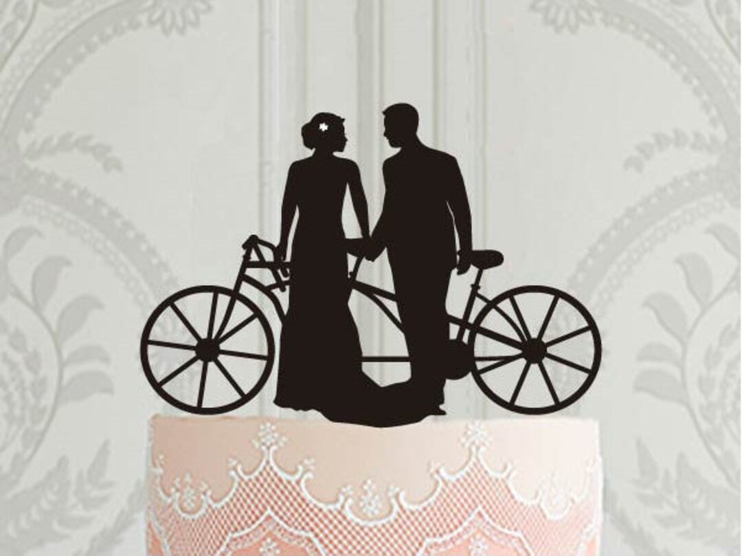 Wedding Cake Topper Silhouette, Bride and Groom With Bike, Tandem Bike ...