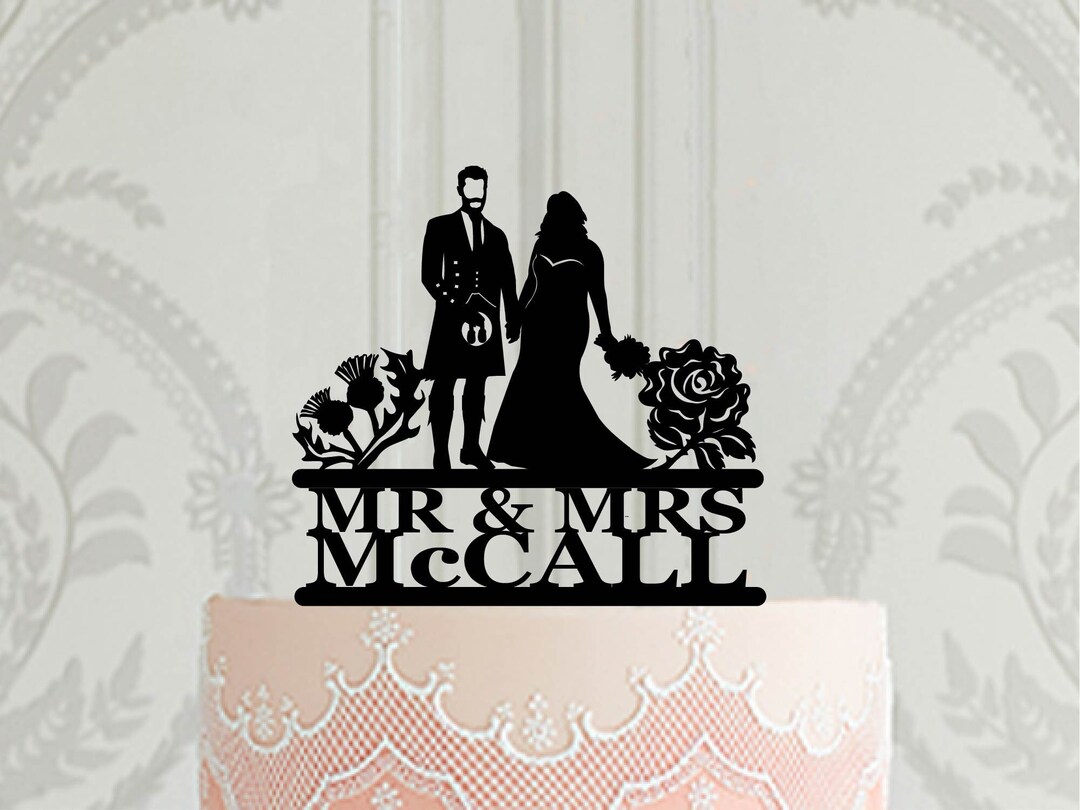 Kilt Wedding Personalised Cake Topper, Scottish Groom Cake Topper
