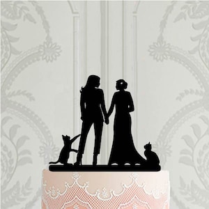 Lesbian Wedding Cake Topper with cats, Mrs Mrs Cake Topper, LGBT wedding decor