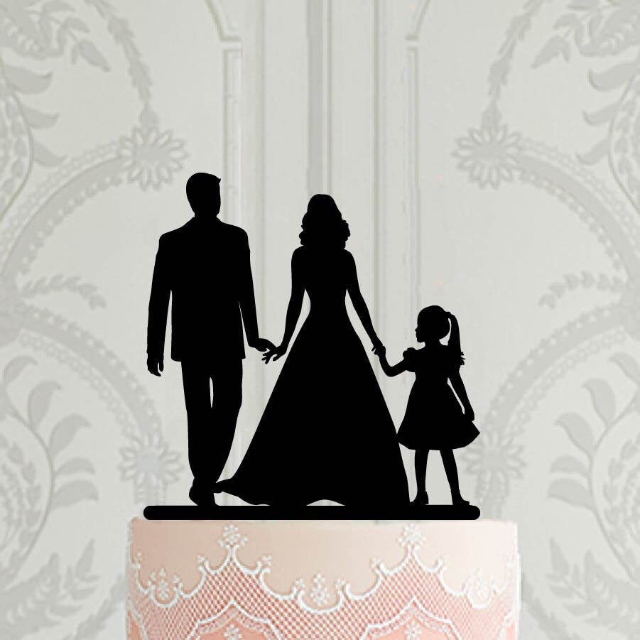 Ragazzo e Ragazza Silhouette per Anniversario di Matrimonio Decorazioni Torte Sconosciuto Acrilico Cake Topper Sposa e Sposo Famiglia con 2 Bambini 