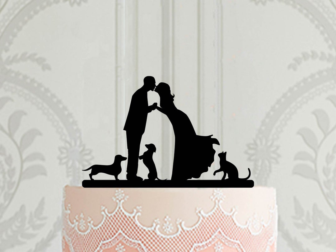 Custom Cake Topper With Cats and Dogs, Bride and Groom With Pet Cake ...