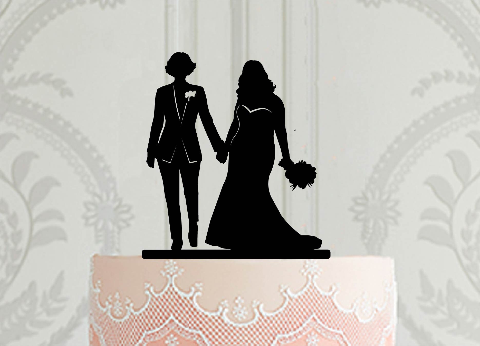 2 brides wedding cake topper Curvy bride holding flowers cake | Etsy