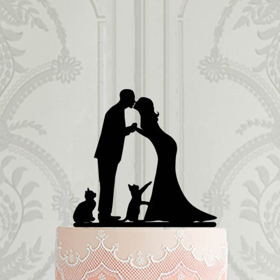 Wedding Cake Topper With Cats, Bride and Groom With Pets, Custom Cake ...