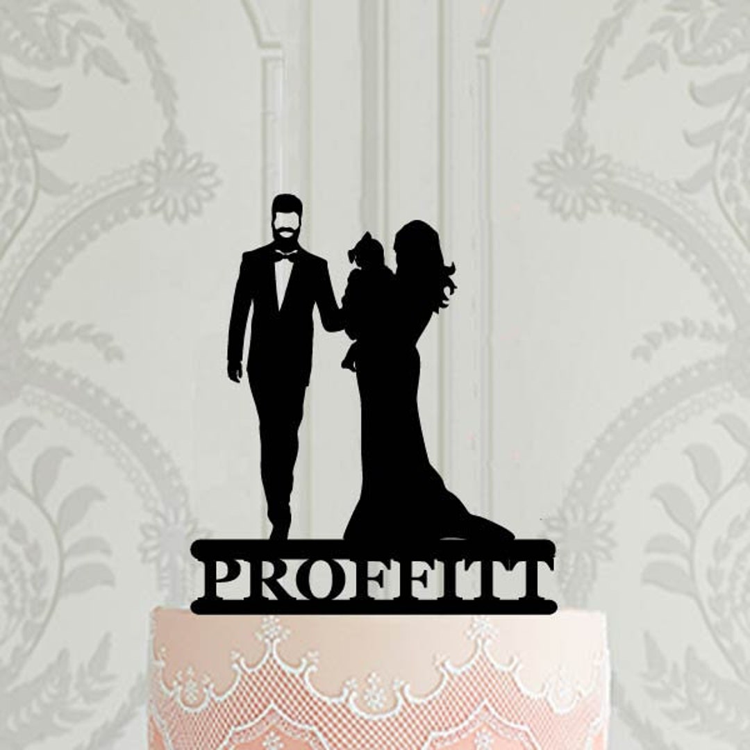 Family Silhouette Wedding Cake Topper, Bride and Groom With Baby Girl ...