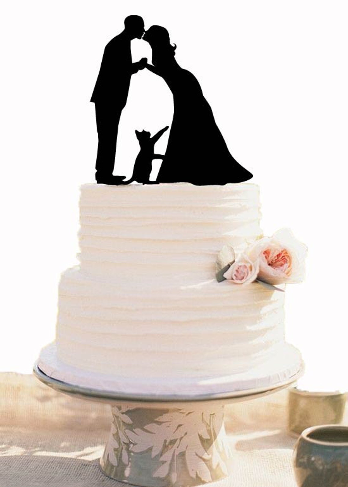 Wedding Cake Topper With Cat Bride and Groom Silhouette Laser | Etsy